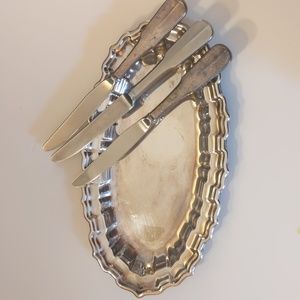 Reed &Barton 42 Chippendale Bread/ Veg/ Trinket Tray, 3 Mirrorstele Knives